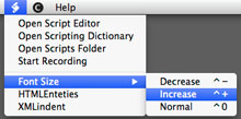 BBEdit font size menu added by using scripts